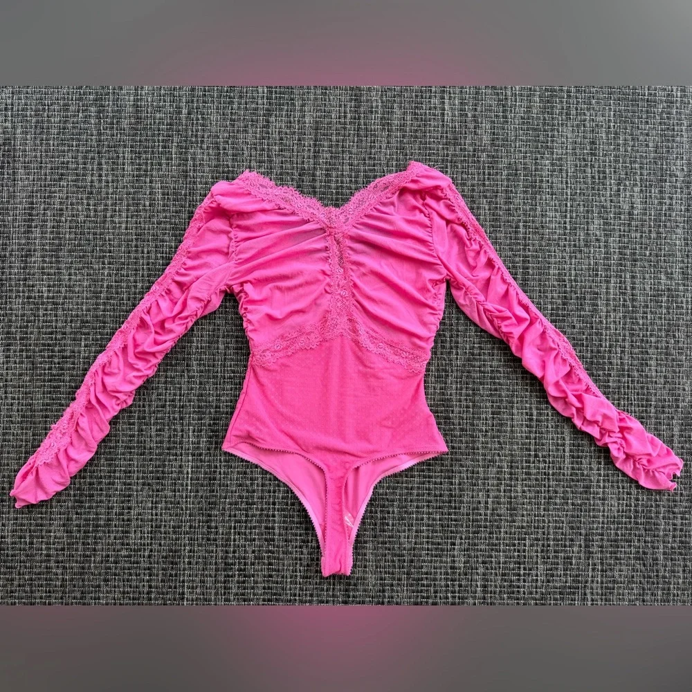 NWOT Free People Intimately Forever Young Bodysuit-Pink Wink